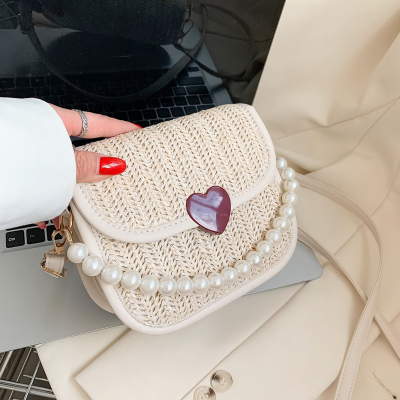 MZ Women's Retro Woven Small Crossbody Bag White Khaki