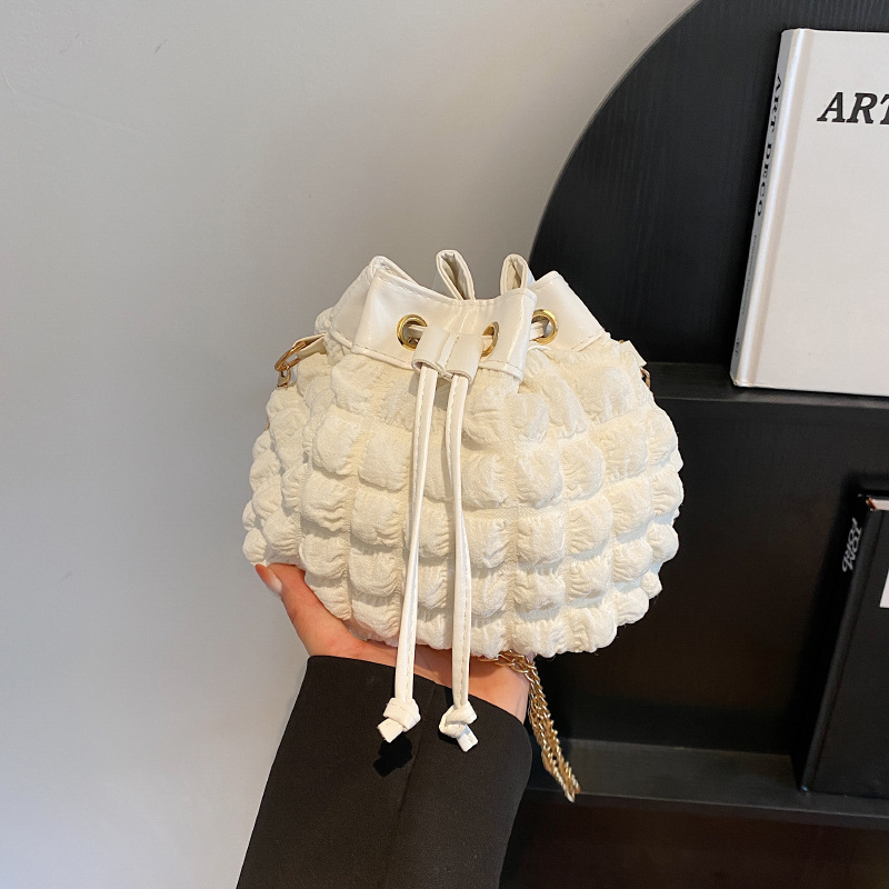 Fresh Bubble Drawstring Bucket Bag Korean Style Pleated Soft Crossbody Women's Bag