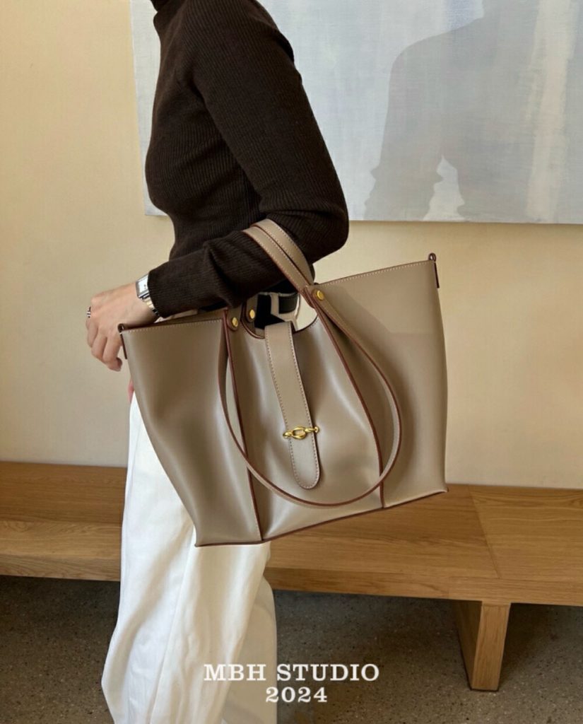 MBH Large Capacity Genuine Leather Tote Handbag Shoulder Bag with Pouch