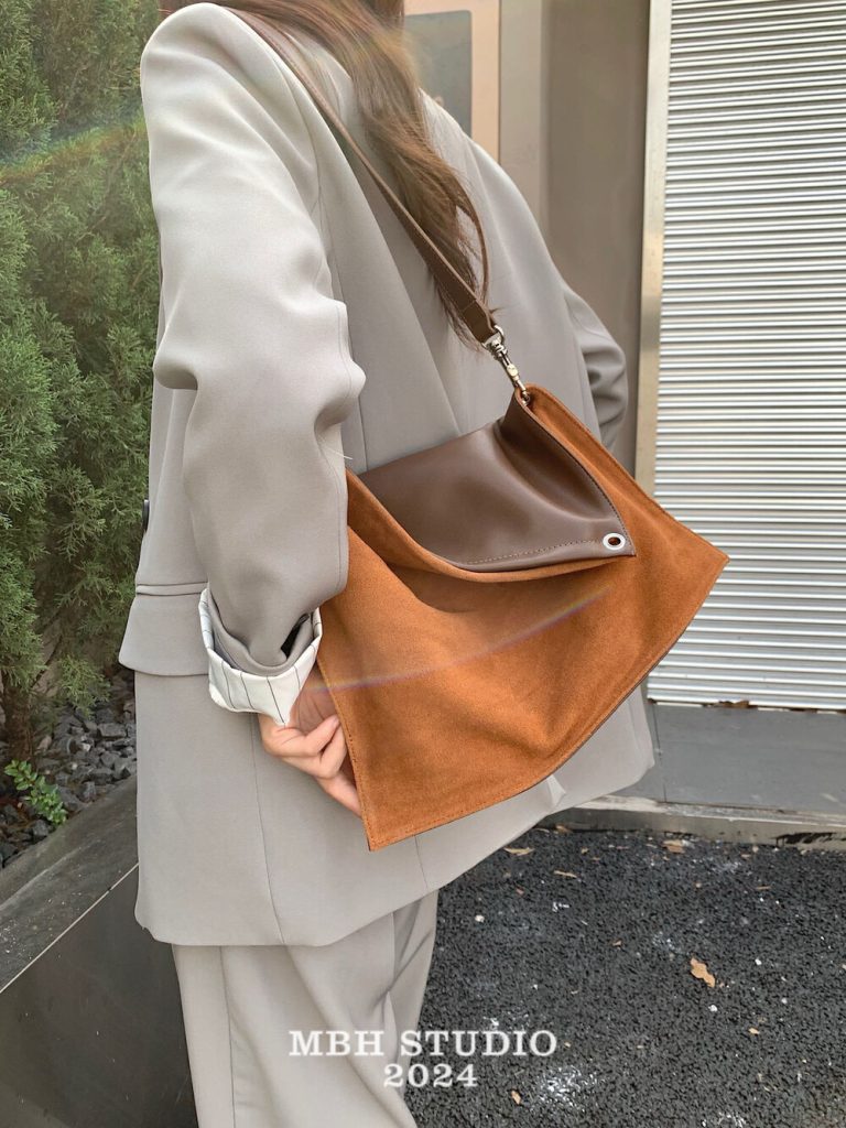 MBH Matte Leather Color Block Slouchy Tote Bag Large Capacity Shoulder Bag with Strap