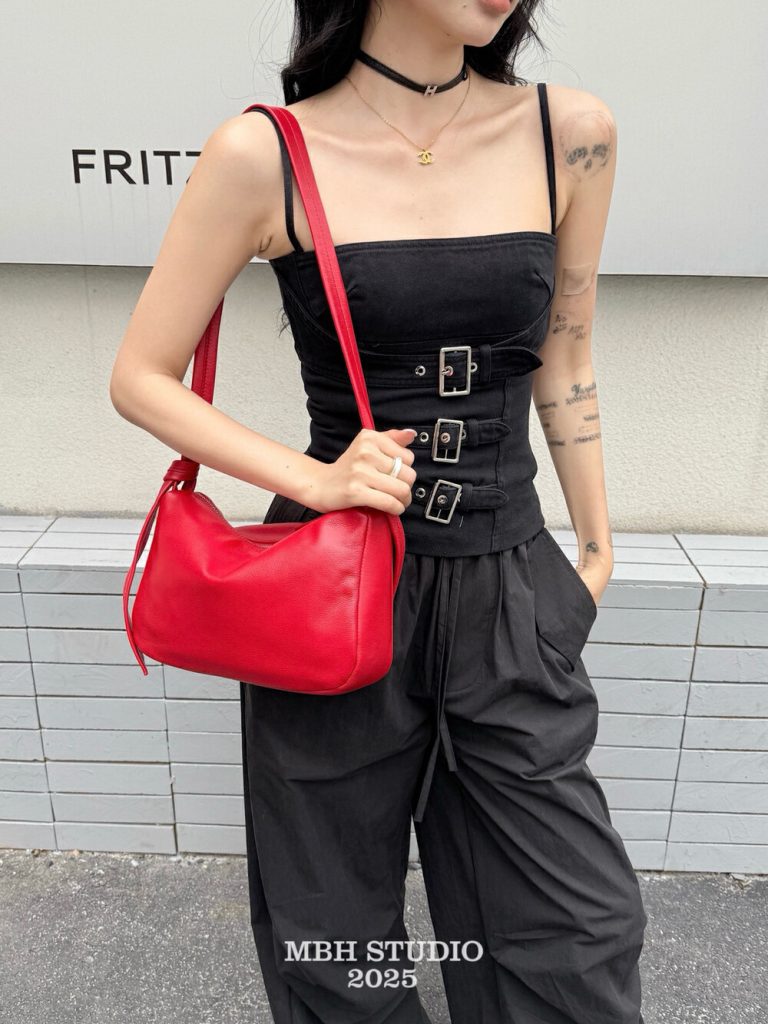 MBH Top Layer Cowhide Macaron Boston Shoulder Bag with Strap